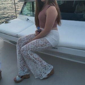 White lace flare pants (w/shorts attached underneath)